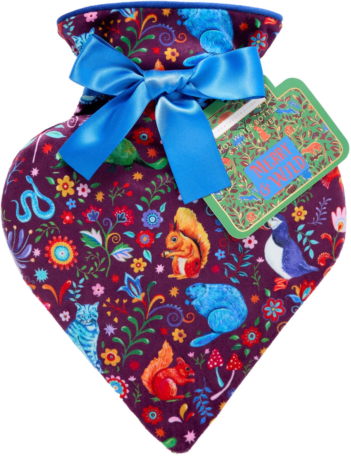 Heathcote & Ivory - Merry And Wild-Heart Shaped Hot Water Bottle & Velvet Cover