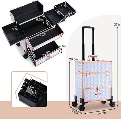 Trolley Make Up Case - Shining Silver Diamond Medium