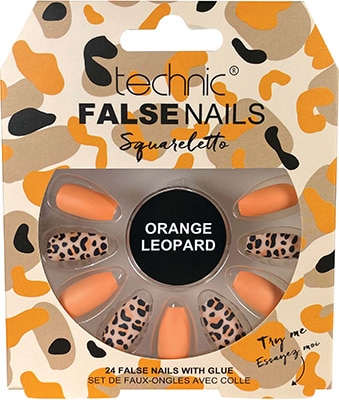 Technic False Nails - Squarletto Orange Leopard