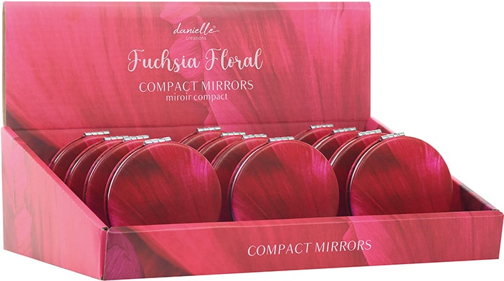 Danielle Fuchsia Floral Compact Mirror CDU x12