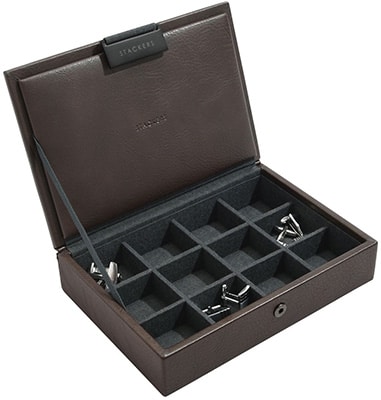 Stackers Men’s Mini Lidded Cufflink Box – Brown Stackers Men's Mini Lidded Cufflink Box - Brown