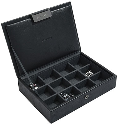 Stackers Men’s Mini Lidded Cufflink Box – Black Stackers Men's Mini Lidded Cufflink Box - Black