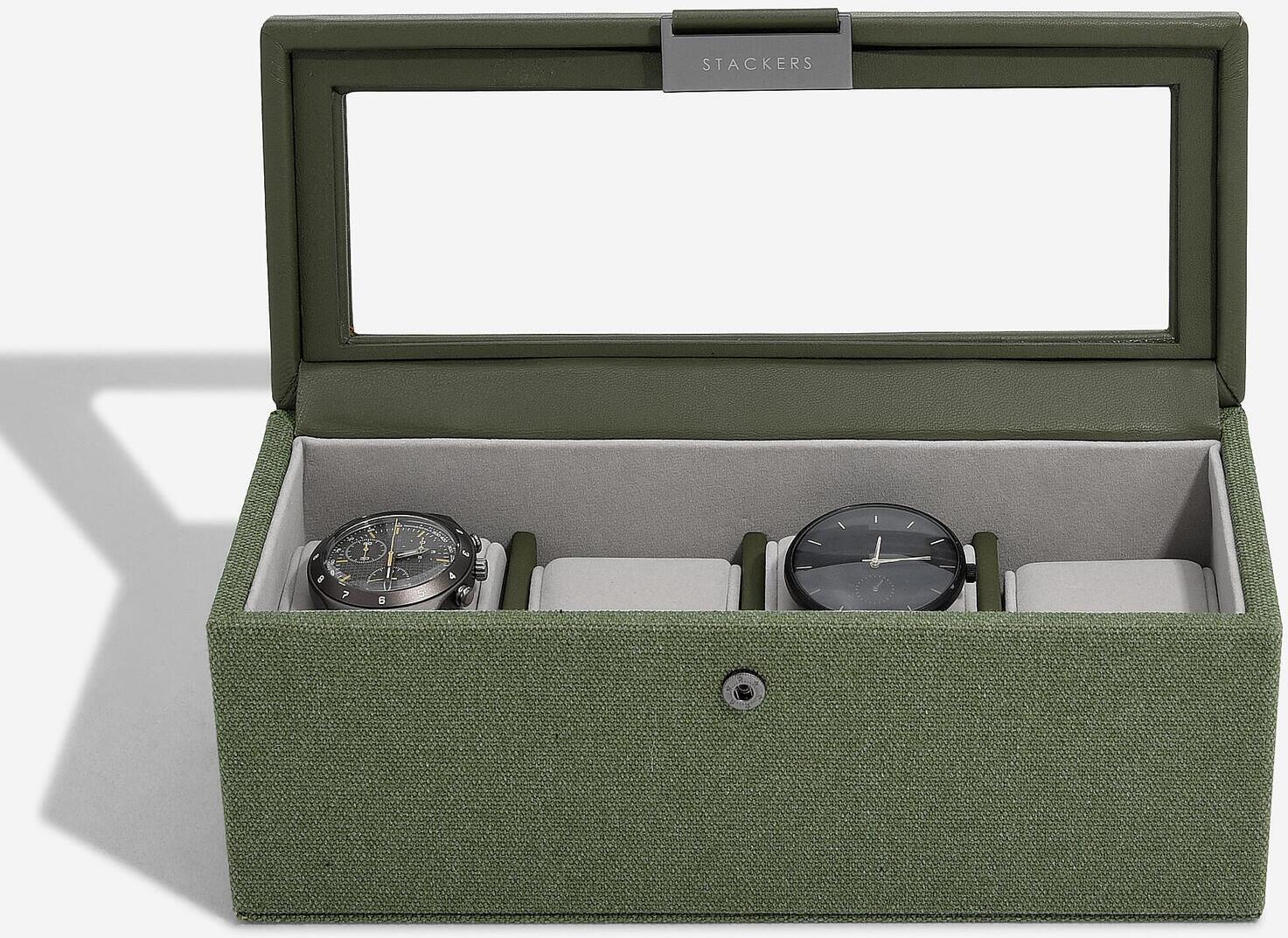Lcd Stackers Green Canvas 4 Piece Watch Box